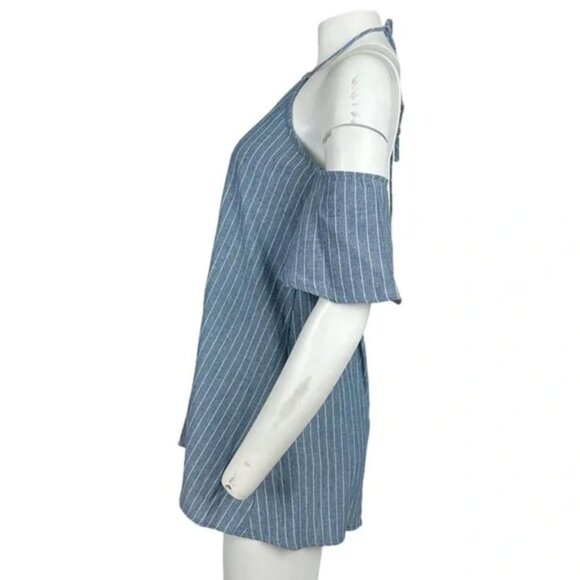 Striped Cold Shoulder Denim Dress Light Wash - Picture 2 of 3